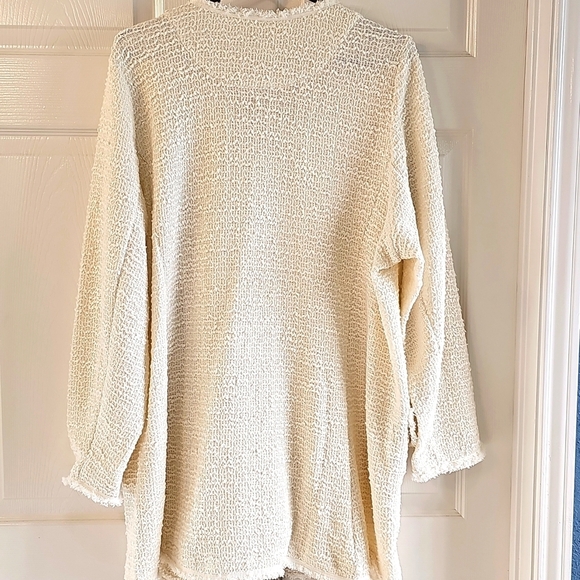 NWT Max Studio Frayed Trim/Fringe Longline Cardigan Cream Open Jacket 2X - Picture 9 of 16